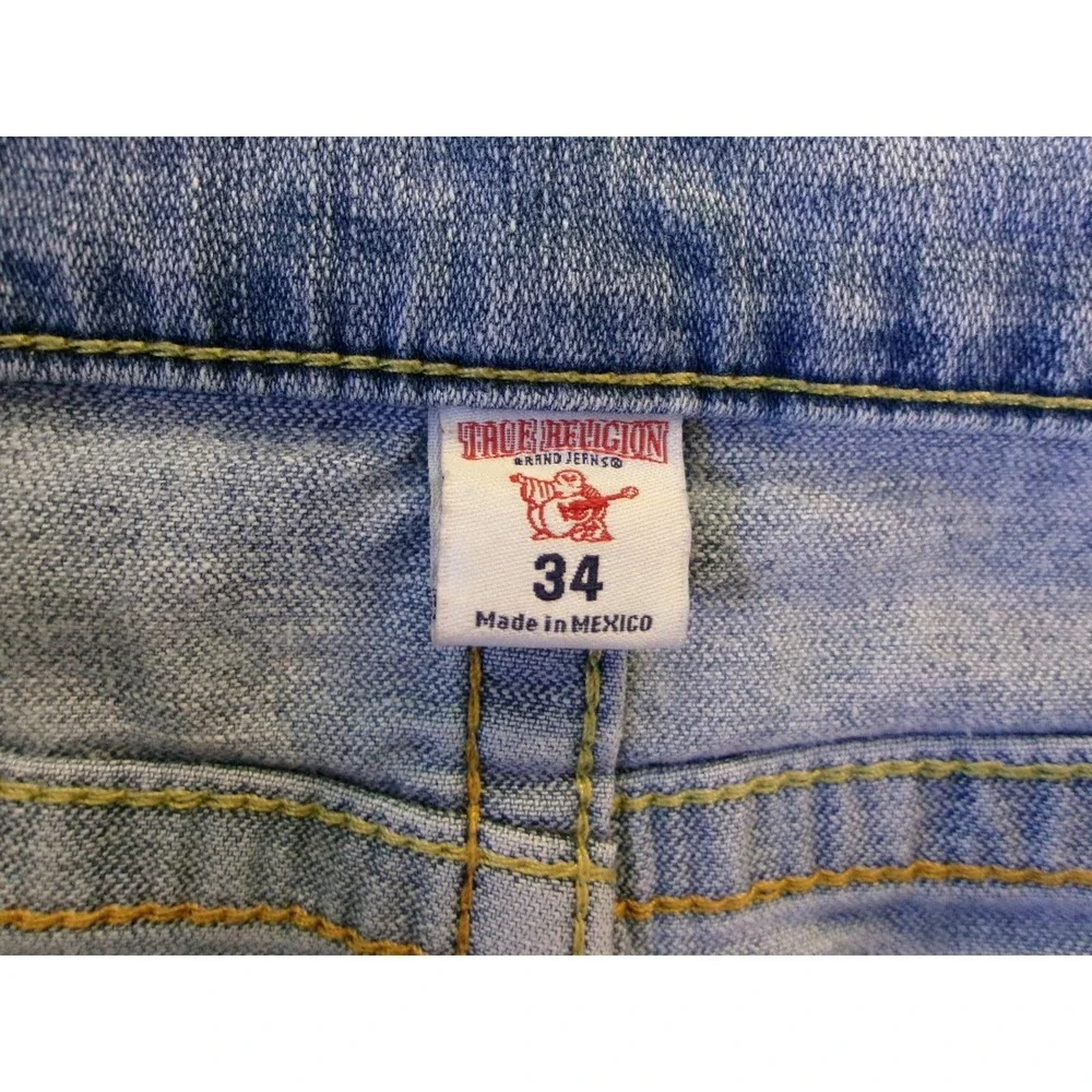 True Religion Mens 34 Slim Drop Rise Jeans Light Blue Flap‎ Pocket Distressed